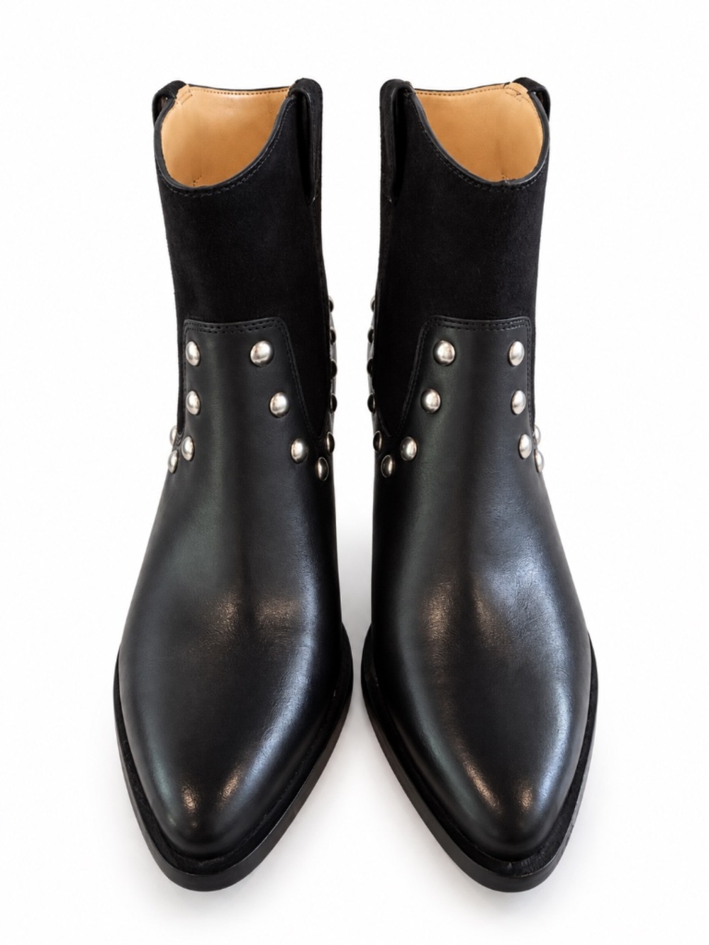 New Coach Pauline Leather Ankle Boots Leather and Suede with Silver Studs 7.5